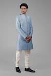 Talking Threads Blue Silk Solid Straight Sherwani Churidar Set at Aza Fashions Talking Threads_Blue Silk Solid Straight Sherwani Churidar Set _at_Aza_Fashions