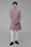 Buy_Talking Threads_Purple Silk Solid Sherwani Churidar Set  _at_Aza_Fashions