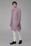 Talking Threads_Purple Silk Solid Sherwani Churidar Set  _Online_at_Aza_Fashions