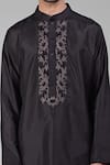 Talking Threads_Black Silk Embroidered Floral Placket Kurta  _Online_at_Aza_Fashions