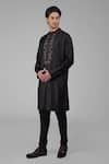 Shop_Talking Threads_Black Silk Embroidered Floral Placket Kurta  _Online_at_Aza_Fashions