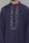 Buy_Talking Threads_Blue Silk Embroidered Floral Placket Kurta  _Online_at_Aza_Fashions