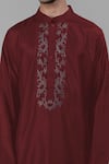 Talking Threads_Maroon Silk Embroidered Floral Placed Kurta  _Online_at_Aza_Fashions