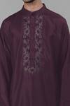 Talking Threads_Wine Silk Embroidered Floral Placement Kurta  _Online_at_Aza_Fashions