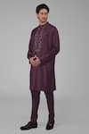 Talking Threads_Wine Silk Embroidered Floral Placement Kurta  _at_Aza_Fashions