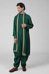 Talking Threads_Emerald Green Silk Embroidered Thread Straight Kurta Salwar Set  _Online_at_Aza_Fashions