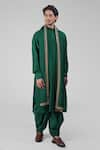 Shop_Talking Threads_Emerald Green Silk Embroidered Thread Straight Kurta Salwar Set  _Online_at_Aza_Fashions