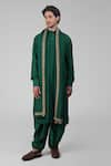 Talking Threads_Emerald Green Silk Embroidered Thread Straight Kurta Salwar Set  _at_Aza_Fashions