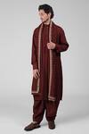 Talking Threads_Maroon Silk Embroidered Thread Pintuck Kurta Salwar Set  _Online_at_Aza_Fashions