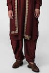 Talking Threads_Maroon Silk Embroidered Thread Pintuck Kurta Salwar Set  _at_Aza_Fashions