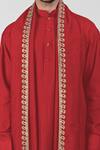 Talking Threads_Red Silk Embroidered Thread Pintuck Straight Kurta Salwar Set  _Online_at_Aza_Fashions