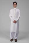 Talking Threads_Ivory Silk Embroidered Thread Kurta Pant Set  _Online_at_Aza_Fashions