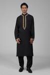 Talking Threads_Black Silk Embroidered Tilla Kurta Salwar Set  _Online_at_Aza_Fashions