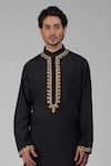 Buy_Talking Threads_Black Silk Embroidered Tilla Kurta Salwar Set  _Online_at_Aza_Fashions