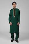 Talking Threads_Green Silk Embroidered Tilla Kurta Salwar Set  _Online_at_Aza_Fashions