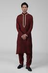 Buy_Talking Threads_Maroon Silk Embroidered Tilla Kurta Salwar Set  _at_Aza_Fashions
