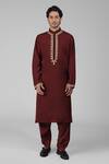 Talking Threads_Maroon Silk Embroidered Tilla Kurta Salwar Set  _Online_at_Aza_Fashions