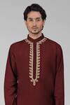 Buy_Talking Threads_Maroon Silk Embroidered Tilla Kurta Salwar Set  _Online_at_Aza_Fashions