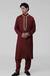 Talking Threads_Maroon Silk Embroidered Tilla Kurta Salwar Set  _at_Aza_Fashions