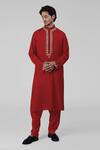 Buy_Talking Threads_Red Silk Embroidered Tilla Thread Work Kurta Salwar Set  _at_Aza_Fashions