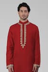 Talking Threads_Red Silk Embroidered Tilla Thread Work Kurta Salwar Set  _at_Aza_Fashions