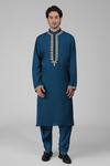 Talking Threads_Blue Silk Embroidered Tilla Thread Work Kurta Salwar Set  _Online_at_Aza_Fashions