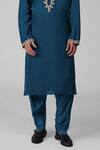 Shop_Talking Threads_Blue Silk Embroidered Tilla Thread Work Kurta Salwar Set  _Online_at_Aza_Fashions