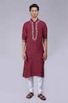 Talking Threads_Maroon Silk Embroidered Kashidakari Floral Kurta  _Online_at_Aza_Fashions
