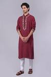Buy_Talking Threads_Maroon Silk Embroidered Kashidakari Floral Kurta  _Online_at_Aza_Fashions