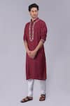 Shop_Talking Threads_Maroon Silk Embroidered Kashidakari Floral Kurta  _Online_at_Aza_Fashions