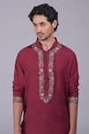 Talking Threads_Maroon Silk Embroidered Kashidakari Floral Kurta  _at_Aza_Fashions