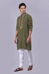 Buy_Talking Threads_Green Silk Embroidered Kashidakari Straight Kurta  _at_Aza_Fashions