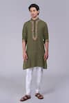Talking Threads_Green Silk Embroidered Kashidakari Straight Kurta  _Online_at_Aza_Fashions