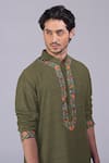 Buy_Talking Threads_Green Silk Embroidered Kashidakari Straight Kurta  _Online_at_Aza_Fashions