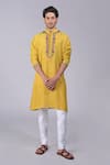 Buy_Talking Threads_Yellow Silk Embroidered Kashidakari Floral Kurta  _at_Aza_Fashions