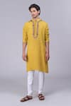 Talking Threads_Yellow Silk Embroidered Kashidakari Floral Kurta  _Online_at_Aza_Fashions