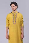 Buy_Talking Threads_Yellow Silk Embroidered Kashidakari Floral Kurta  _Online_at_Aza_Fashions