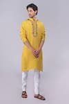 Talking Threads_Yellow Silk Embroidered Kashidakari Floral Kurta  _at_Aza_Fashions