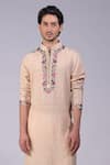 Shop_Talking Threads_Beige Silk Embroidered Kashidakari Band Collar Floral Kurta  _Online_at_Aza_Fashions