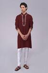 Buy_Talking Threads_Maroon Silk Embroidered Kashidakari Loop Buttoned Kurta  _at_Aza_Fashions