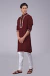 Buy_Talking Threads_Maroon Silk Embroidered Kashidakari Loop Buttoned Kurta  _Online_at_Aza_Fashions