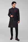 Buy_Talking Threads_Black Silk Embroidered Thread Chikankari Bandhgala Kurta Set  _at_Aza_Fashions