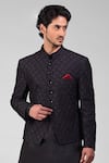 Talking Threads_Black Silk Embroidered Thread Chikankari Bandhgala Kurta Set  _at_Aza_Fashions