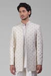 Buy_Talking Threads_Ivory Silk Embroidered Zari Bandhgala Kurta Set _Online_at_Aza_Fashions