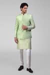 Buy_Talking Threads_Green Silk Embroidered Thread Floral Bandhgala Kurta Set  _at_Aza_Fashions
