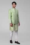 Talking Threads_Green Silk Embroidered Thread Floral Bandhgala Kurta Set  _Online_at_Aza_Fashions