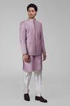 Talking Threads_Purple Silk Embroidered Thread Floral Bandhgala Kurta Set  _at_Aza_Fashions