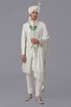 Buy_Talking Threads_Ivory Silk Embroidered Chikankari Floral Sherwani Set _at_Aza_Fashions