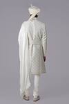 Shop_Talking Threads_Ivory Silk Embroidered Chikankari Floral Sherwani Set _at_Aza_Fashions