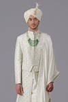 Shop_Talking Threads_Ivory Silk Embroidered Chikankari Floral Sherwani Set _Online_at_Aza_Fashions